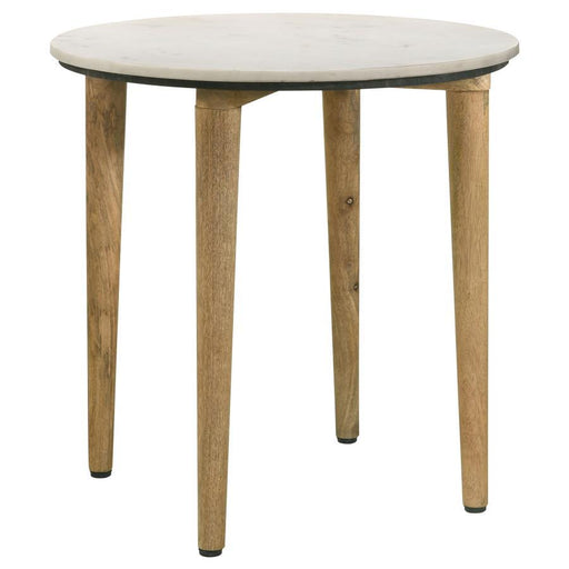 Aldis - Round Marble Top End Table - White And Natural Sacramento Furniture Store Furniture store in Sacramento