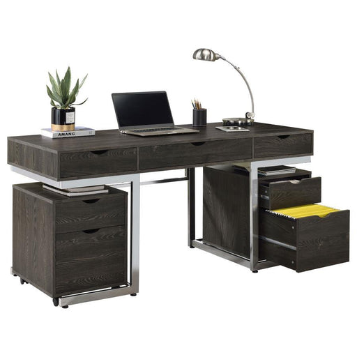 Noorvik - 3 Piece Writing Desk Set - Dark Oak And Chrome Sacramento Furniture Store Furniture store in Sacramento