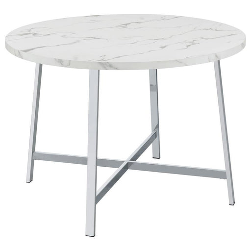 Alcott - Round Faux Carrara Marble Top Dining Table - Chrome Sacramento Furniture Store Furniture store in Sacramento