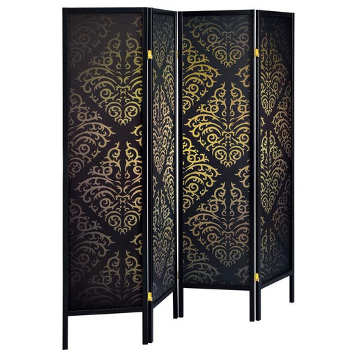 Haidera - 4-panel Damask Pattern Folding Screen - Black Sacramento Furniture Store Furniture store in Sacramento