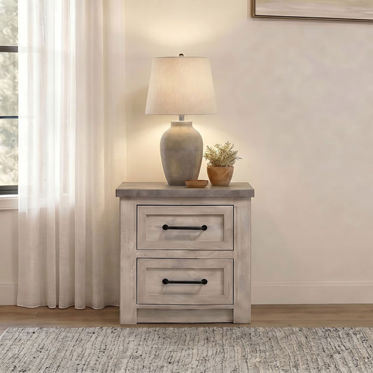 Nevado Farmhouse 2-Drawer Nightstand Grey and Weathered Taupe