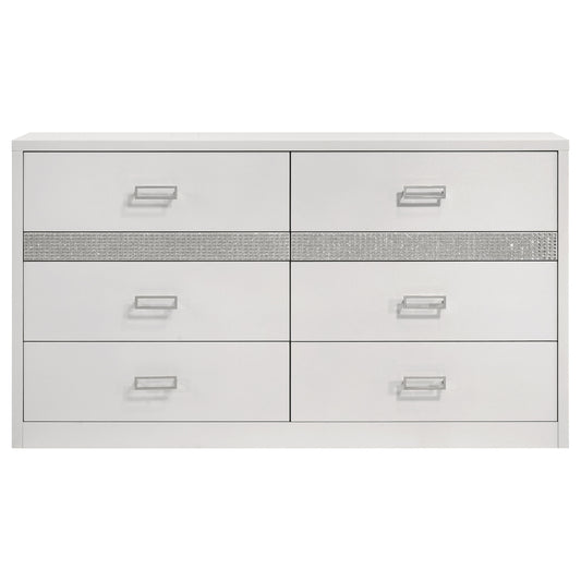 Viana 6-Drawer Bedroom Dresser with Chrome Pulls White High Gloss