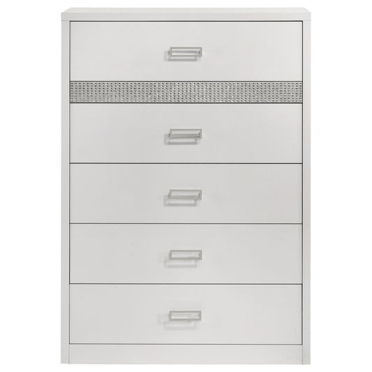 Viana 5-Drawer Chest of Drawers with Chrome Pulls White High Gloss