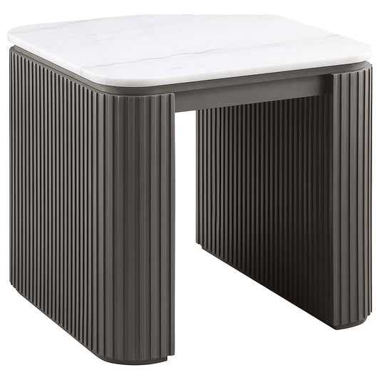 Lior 2-Piece Rectangular Marble Top Coffee and End Table Set Charcoal