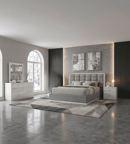 Viana 4-Piece Eastern King Platform Bedroom Set Grey and White High Gloss