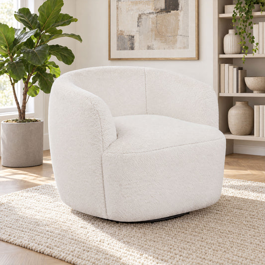 Hudson Faux Fur Swivel Accent Chair Ecru