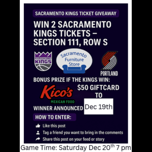 Sacramento Kings Ticket Giveaway Winner – Kings vs Trail Blazers | Sacramento Furniture Store