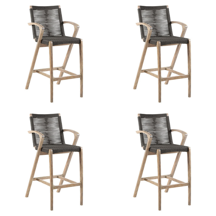Brielle - Outdoor Light Eucalyptus Wood And Charcoal Rope Bar Height Stool Set