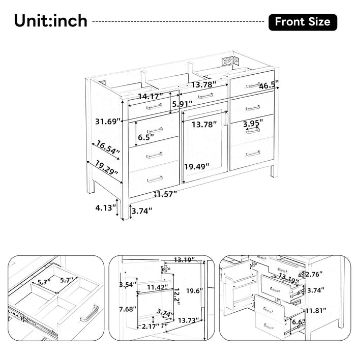 46.5" Modern Bathroom Vanity Cabinet Only, Soft Close Door & 6 Drawers - White