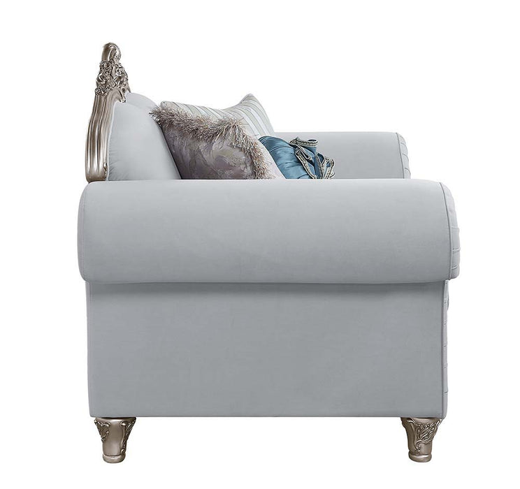 Pelumi - Sofa With 8 Pillows - Light Gray Linen & Platinum