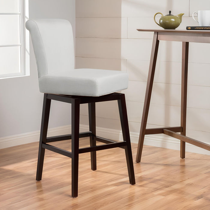Quicksilvered - Upholstered Swivel Counter Stool With Wood Legs - Beige