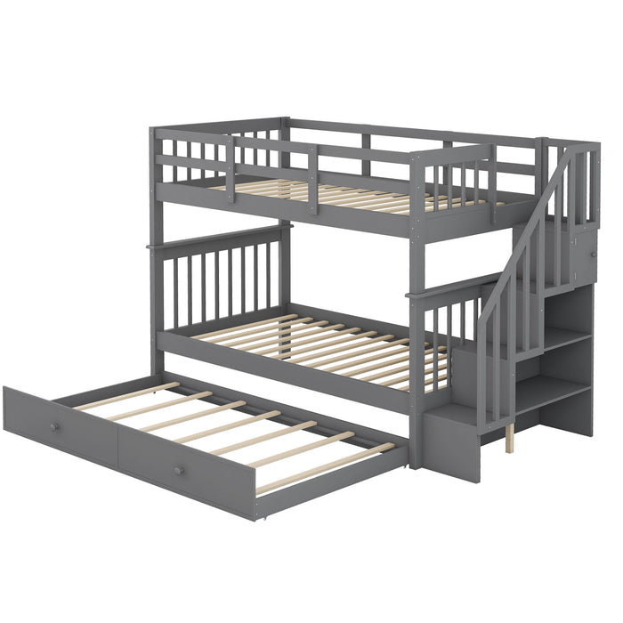 Stairway Bunk Bed With Storage And Guard Rail For Bedroom