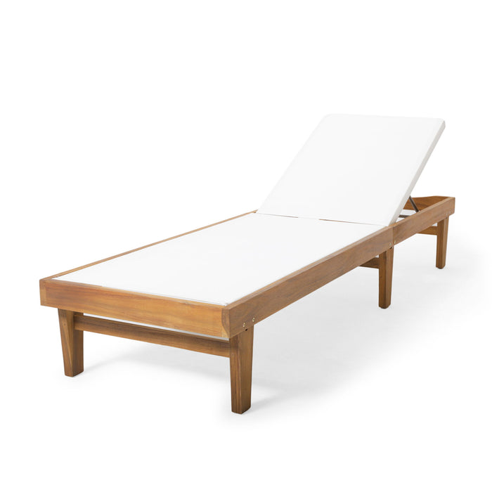 Outdoor Chaise Lounge With Acacia Wood Frame - White / Teak