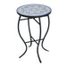 Outdoor Round Side Table With Mosaic Style Top And Curved Iron Legs