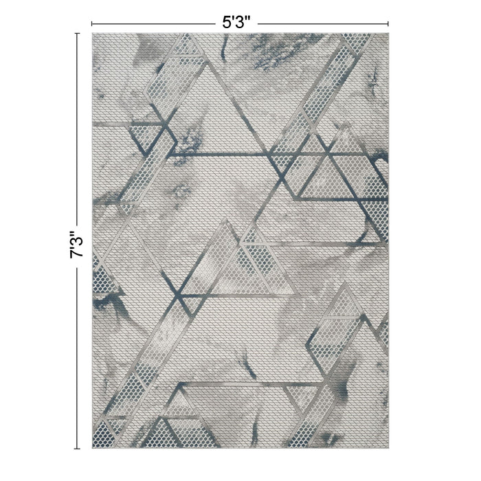 Geometrix - 5'3" X 7'3" Area Rug & Geometric, 3D Effect - Ivory / Gray