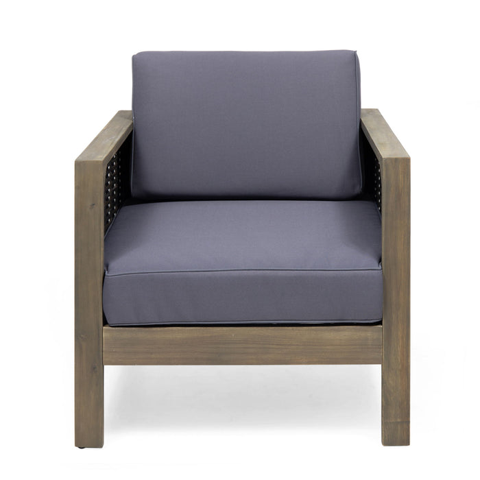 Outdoor Acacia Wood Club Chair With Wicker Accents