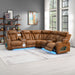Taddeo - Power Motion Sectional Sofa With Power Headrest, Massage & LED - Two Tone Brown Leatherette
