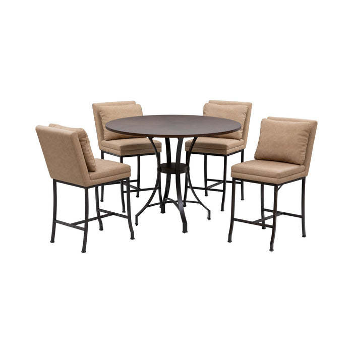 Winslow - 5-Piece Round Walnut Wood Tabletop Dining Table Set With Stools, Seats Up To 4 - Mushroom Brown / Black
