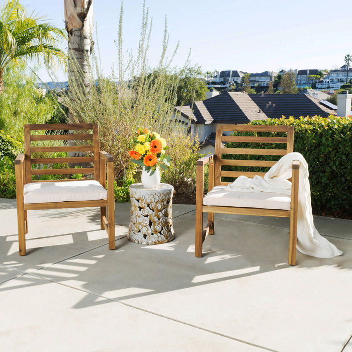 Outdoor Acacia Wood Club Chairs, 2 Pieces Set - Natural Stained / White
