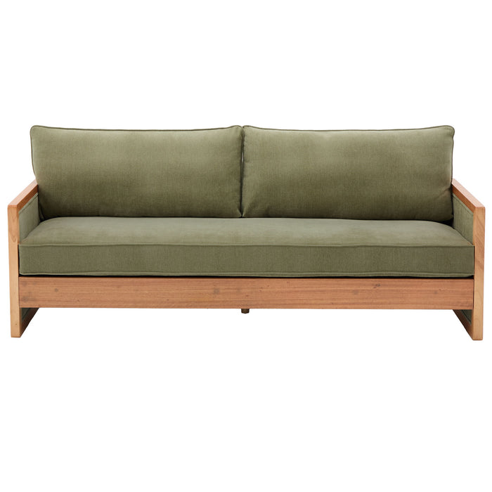 Modern 3 Seater Sofa With Wood Armrests