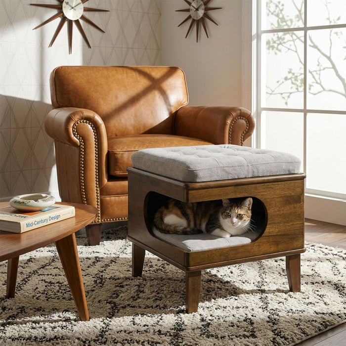 Letitia - Cat Bed Ottoman - Walnut