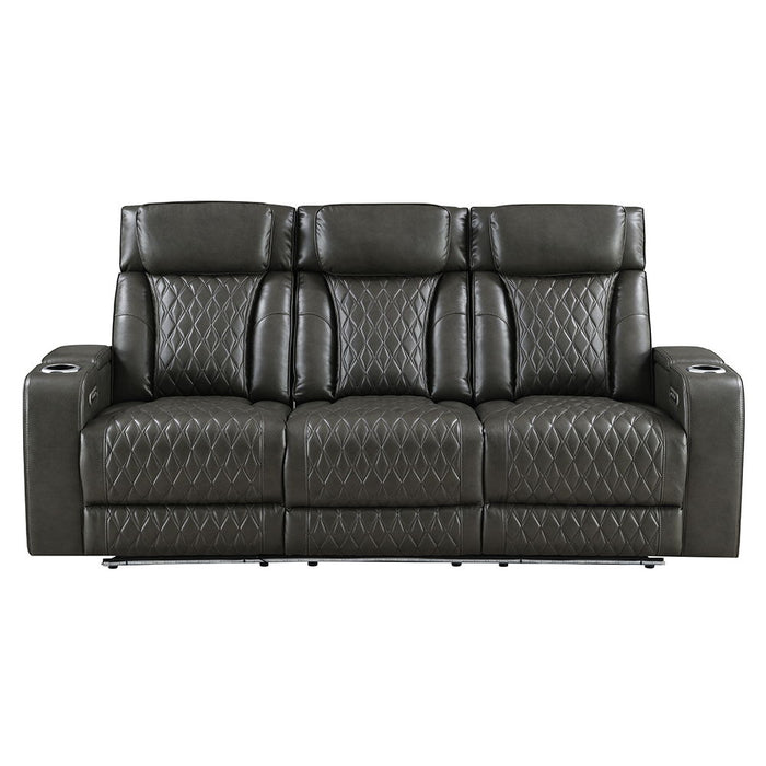Taddeo - Power Motion Sofa With Power Headrest, USB, Wireless Charger, LED & Reading Light - Dark Gray