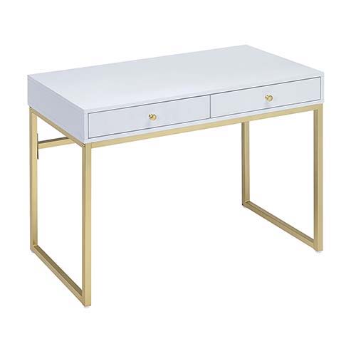 Coleen - Vanity Desk - White & Brass Finish Sacramento Furniture Store Furniture store in Sacramento
