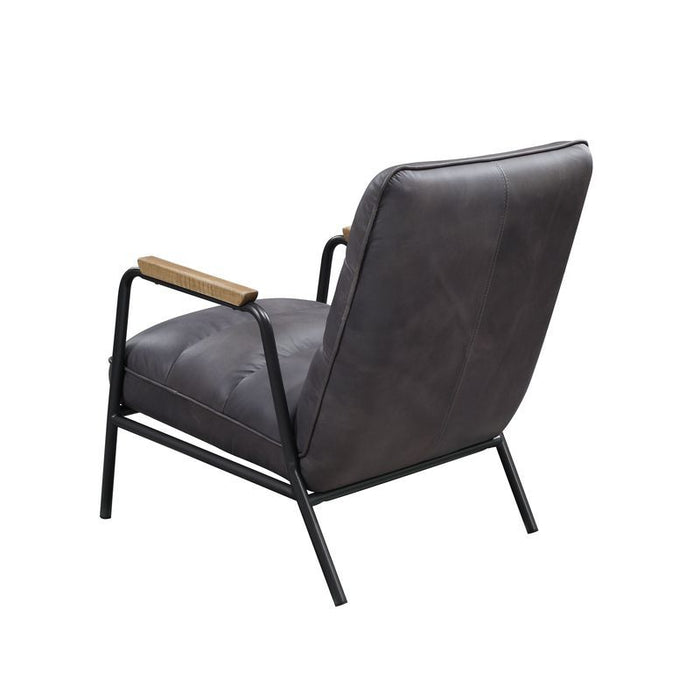 Nignu - Accent Chair - Gray Top Grain Leather & Matt Iron
