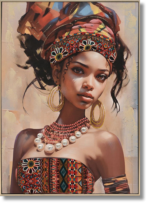 Hand Painted Framed Textured Canvas - Dazzled Woman Ii - Light Brown