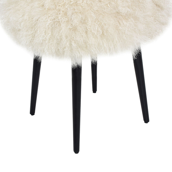 Alberta Mongolian Sheepskin Round Ottoman - Thumbnail 5