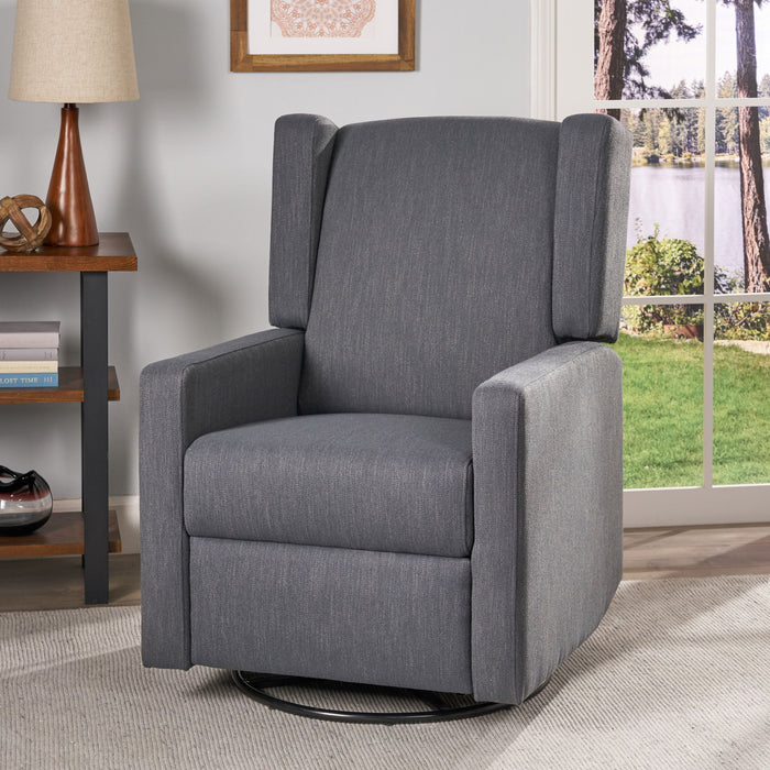 Landau - Contemporary Fabric Upholstered Swivel Recliner - Charcoal