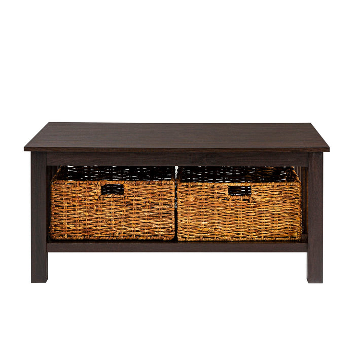 Coffee Table With Lower Shelf And Baskets - Espresso