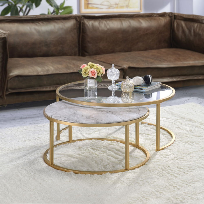 Shanish - Nesting Table Set - Faux Marble Top & Gold