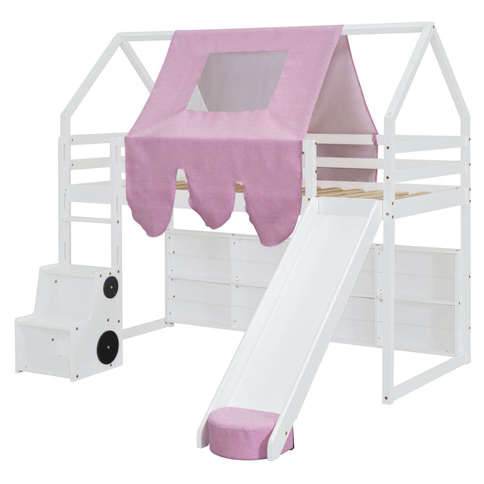 Loft Bed With House Shaped Frame And Tent