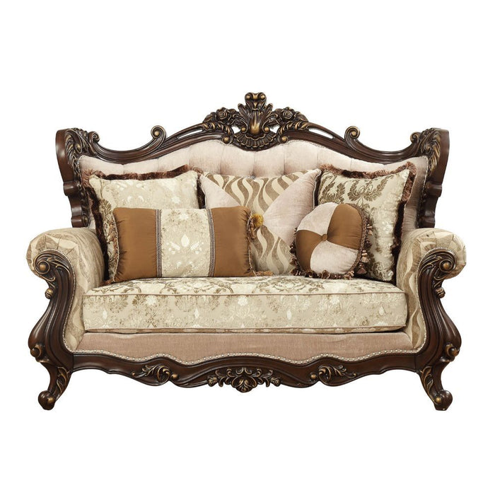 Shalisa - Loveseat With 5 Pillows Same Lv01586) - Fabric & Walnut
