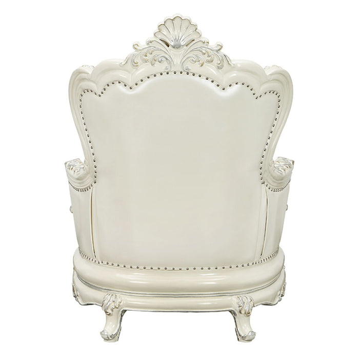 Adara - Chair With 2 Pillows - Pearl White Synthetic Leather & Antique White