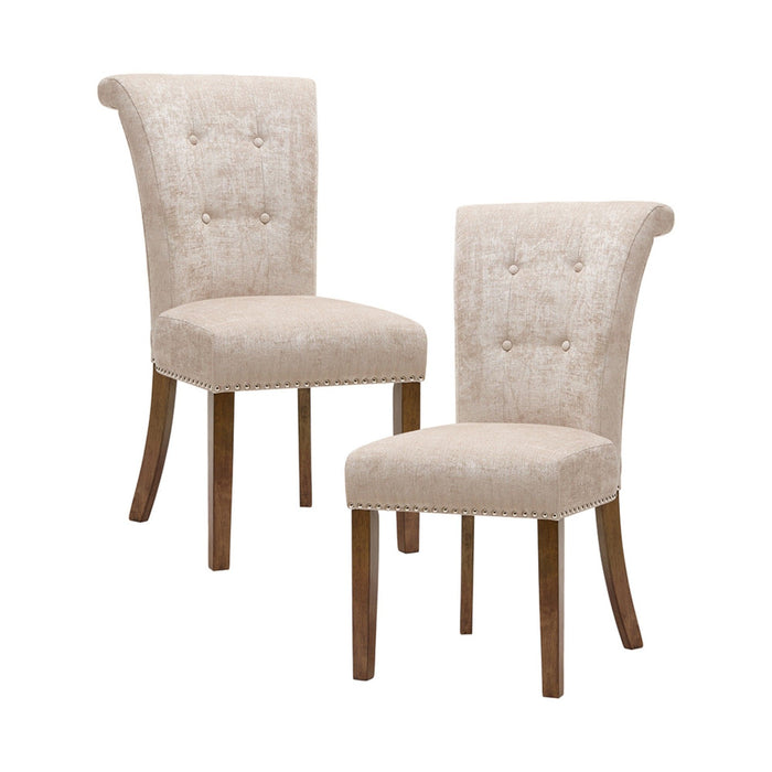 Roll Back Button Tufted Armless Dining Chairs (Set of 2) - Cream