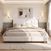King Upholstered Bed Frame, No Box Spring Needed - Walnut / White