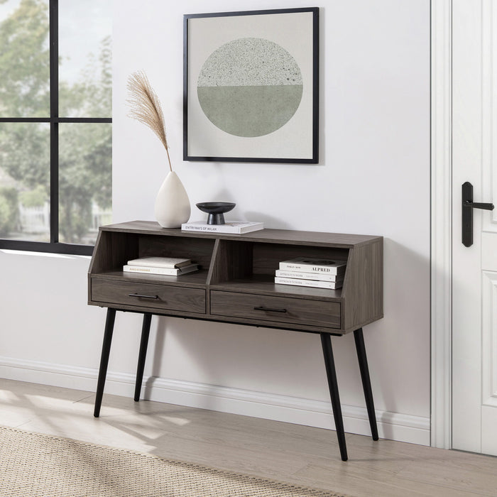 2 Drawer Angled Entry Table - Slate Gray