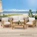 Outdoor 4 Seater Acacia Wood Chat Set With Wicker Accents And Cushions - Teak / Mixed Brown / Beige
