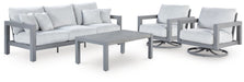 Hurley Park - 4 Pc. - Outdoor Sofa, 2 Lounge Chairs And Coffee Table - Gray
