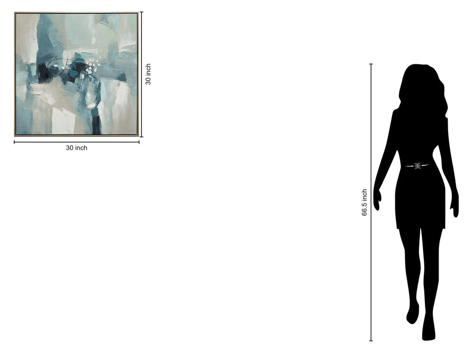 "Azure Symphony" Hand-Embellished Canvas In Frame - Blue / White / Gray