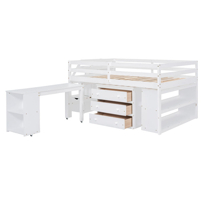 Loft Bed With Retractable Writing Desk And 3 Drawers With Storage Stairs And Shelves