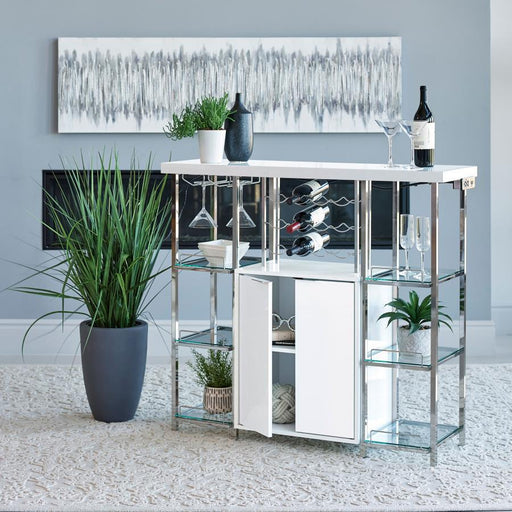 Gallimore - 2-Door Bar Cabinet With Glass Shelf - High Glossy White And Chrome Sacramento Furniture Store Furniture store in Sacramento
