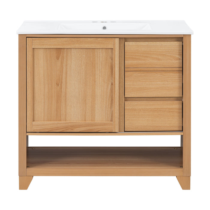36" Bathroom Vanity With Sink, Soft Close Drawers - Natural