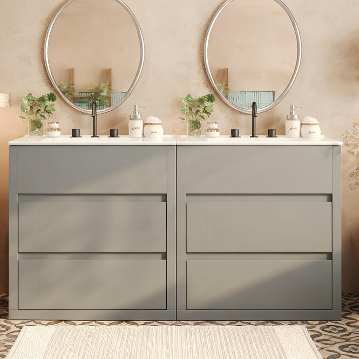 Double Sinks Bathroom Vanity Set With 2 Ceramic Basins