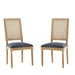 French Country Dining Chair With Rectangular Cane Backrest And Smooth Upholstered Seating