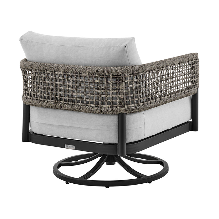 Felicia - And Argiope 3 Piece Patio Outdoor Swivel Seating Set - Black Aluminum With Gray Rope And Cushions