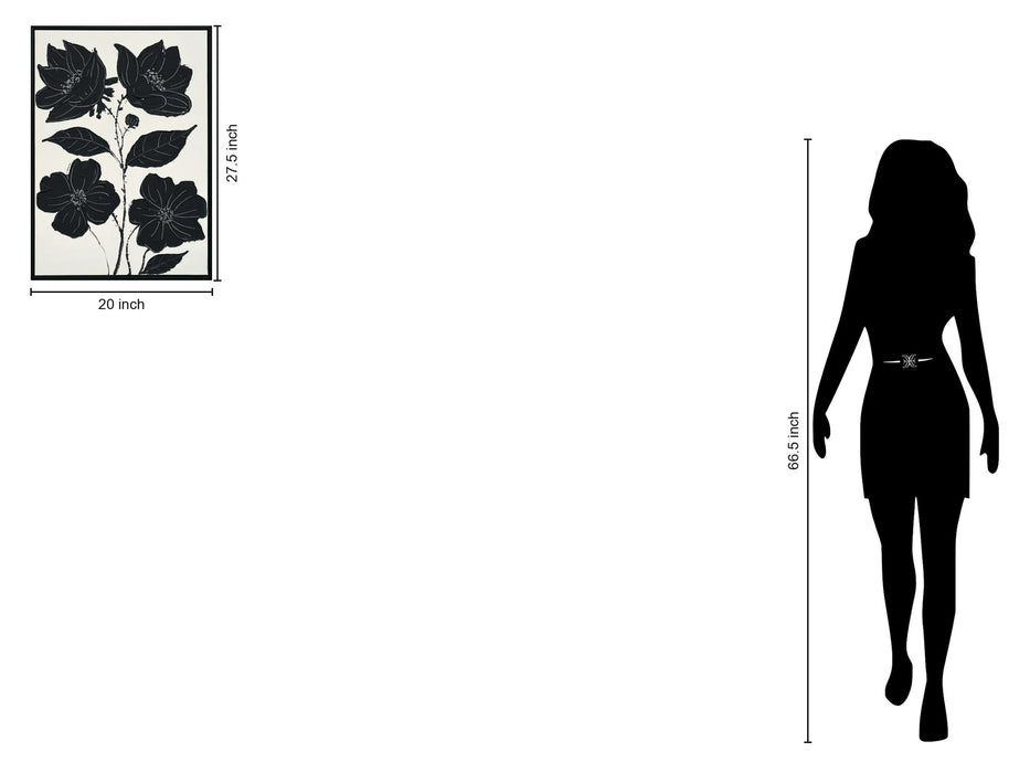 "Nocturnal Blooms I" Hand-Painted Canvas In Frame - Black