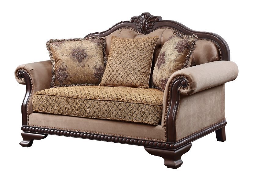 Chateau De Ville - Loveseat With 3 Pillows Same Lv01589) - Fabric & Espresso